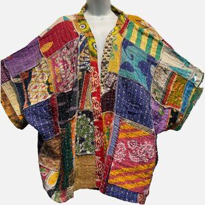 Nwt FUNKY STUFF quilted vintage cotton kantha open JACKET TOP KIMONO CARDIGAN 6X